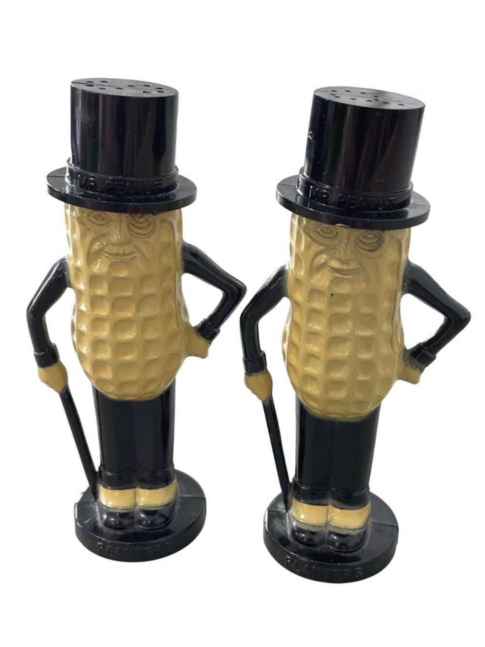 Vintage Planters Mr. Peanut Plastic Salt & Pepper Shaker Set Yellow Black Retro